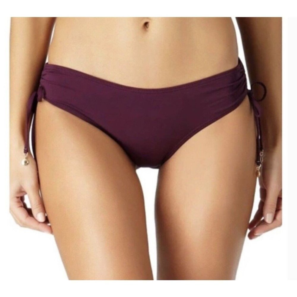 NWT Anne Cole Bikini Bottoms XS Side Tie Adjustable Aubergine Wine X-Small